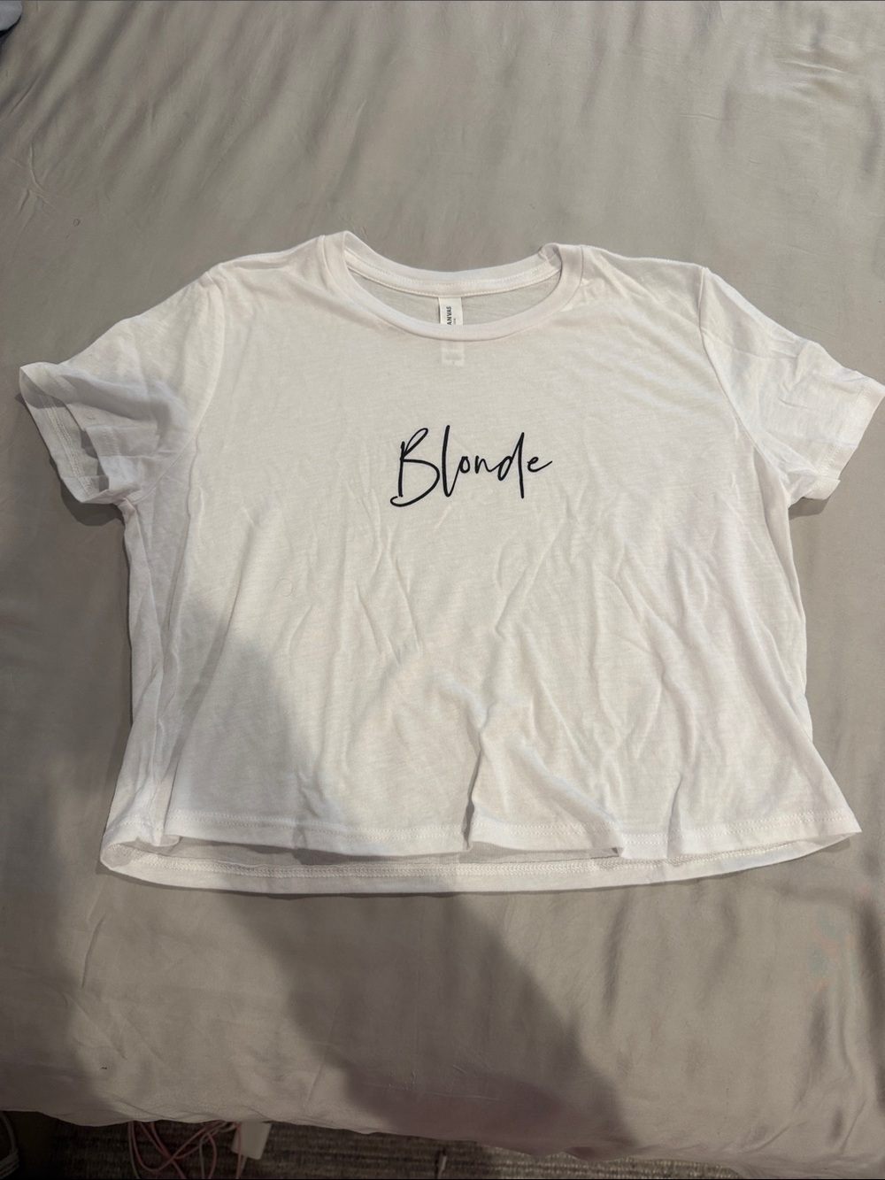 Blonde Script White Crop Tee - Women